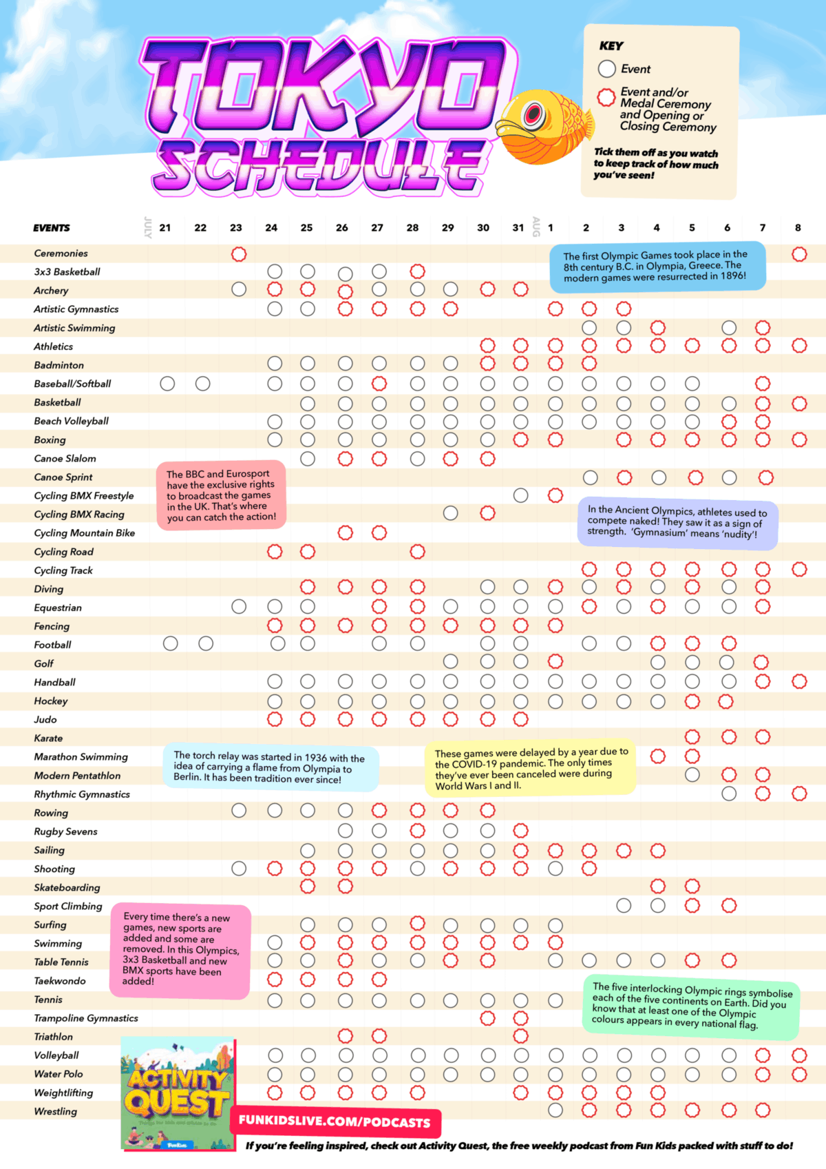 Download the full Tokyo 2020 Olympic Schedule, print it out and follow along at home! - Fun Kids ...
