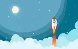 Night Space Cartoon Rocket Star Universe Moon
