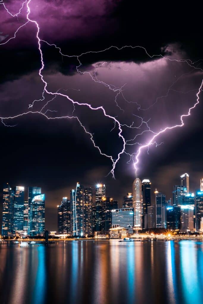 lightning storm over skyscrapers