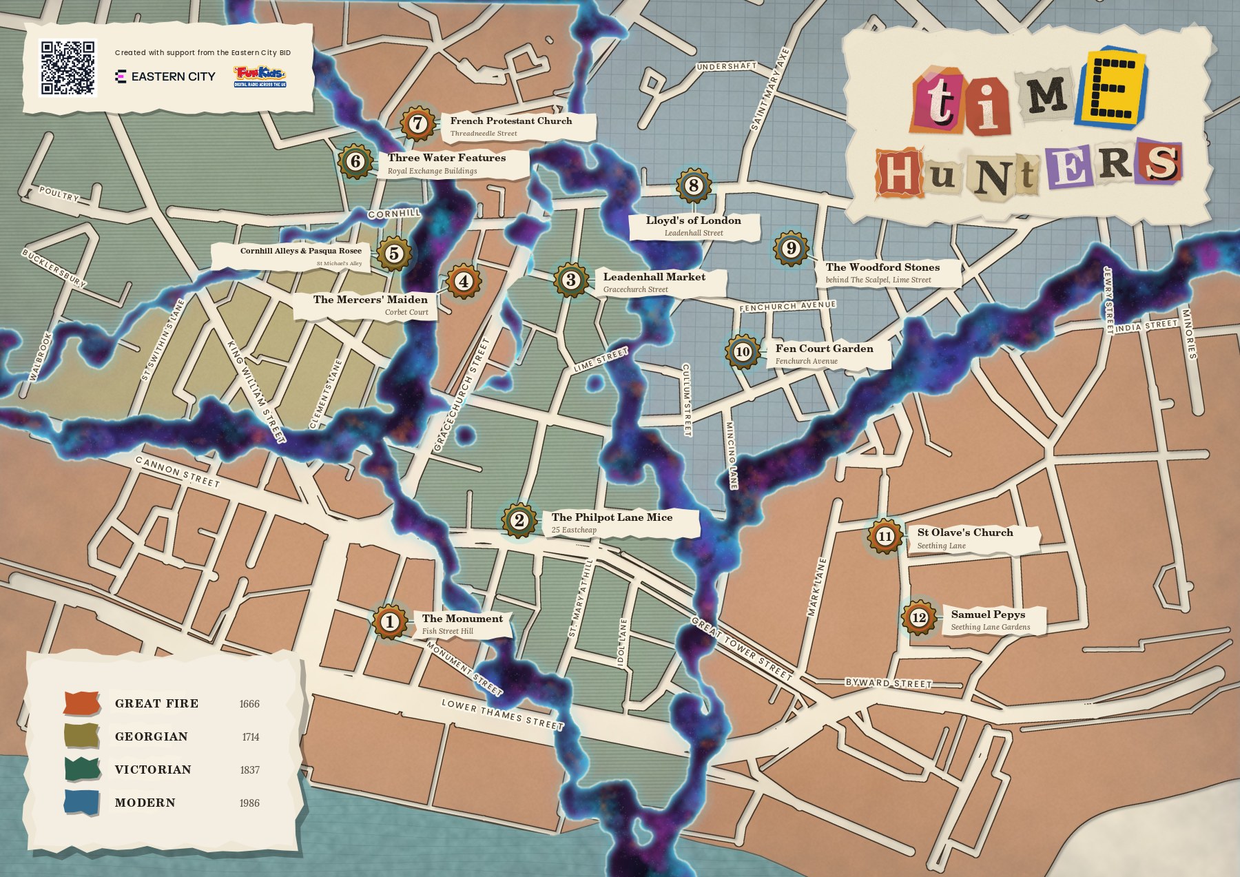 Time Hunters Great Fire Trail map of the City of London