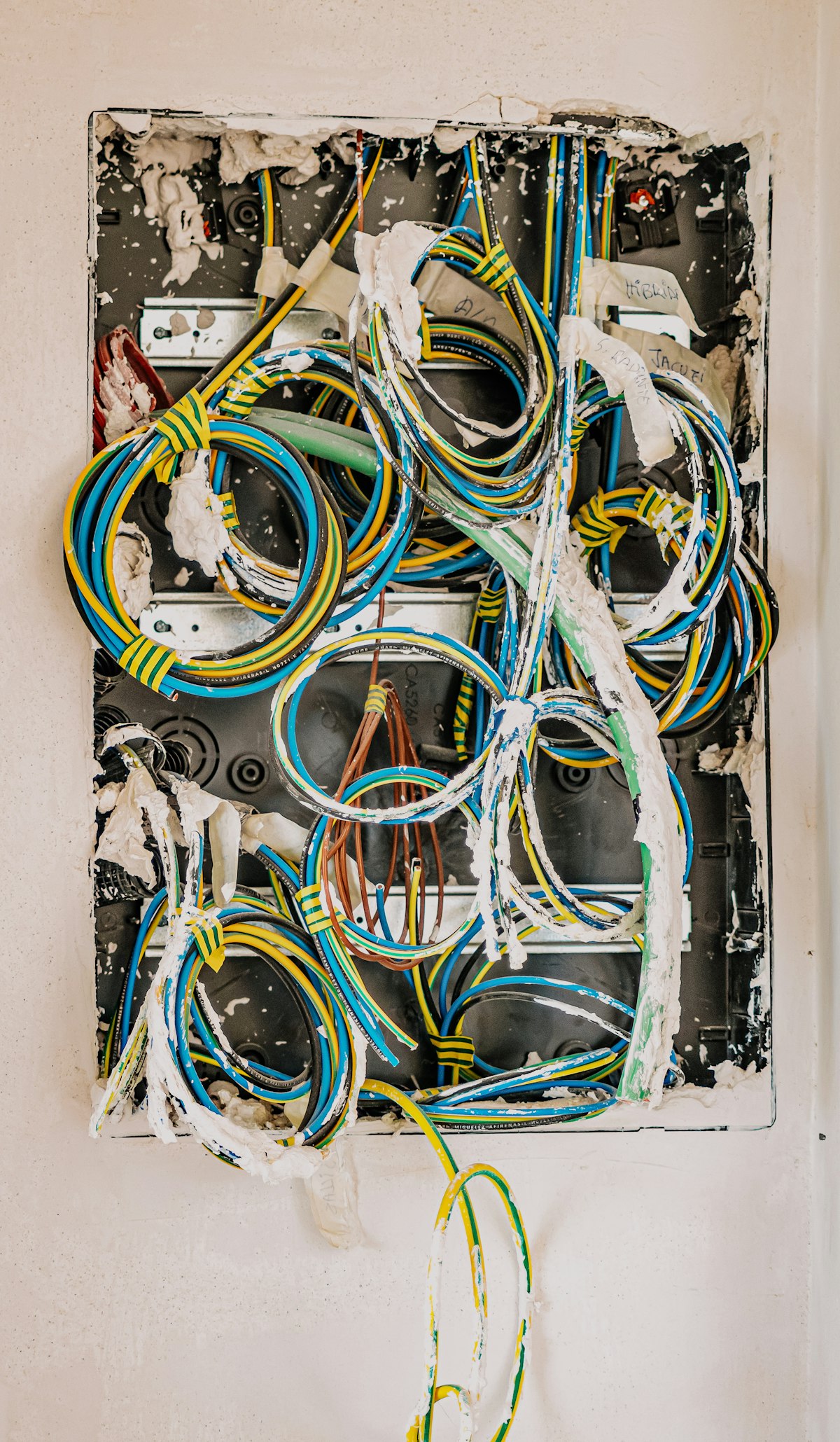 Coloured electrical wires inside a control box